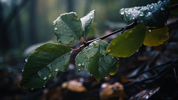 Una foglia con gocce d'acqua su di essa