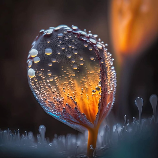 Una foglia con gocce d'acqua su di essa