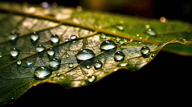 Una foglia con gocce d'acqua su di essa