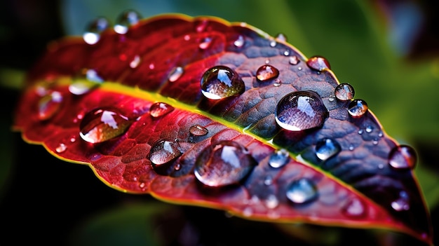 Una foglia con gocce d'acqua su di essa