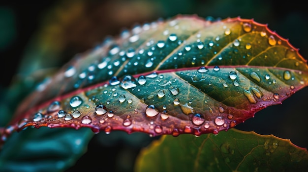 Una foglia con gocce d'acqua su di essa