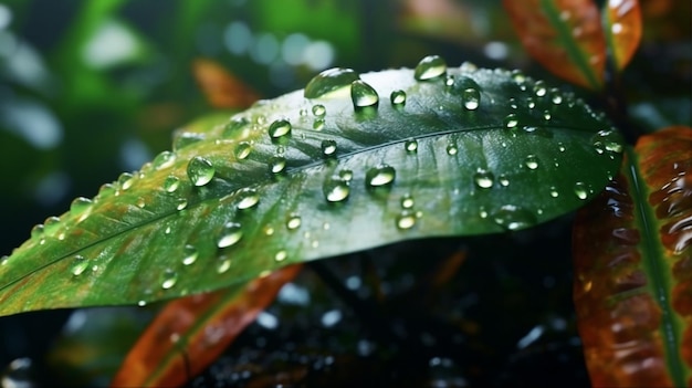 Una foglia con gocce d'acqua su di essa