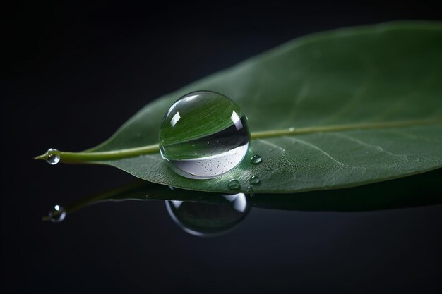 Una foglia con sopra una goccia d'acqua