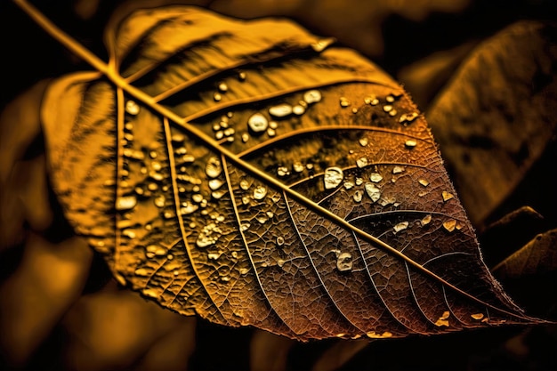 Una foglia d'oro su sfondo nero che crea un'immagine di grande impatto visivo ed elegante IA generativa