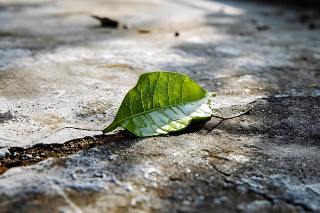 una foglia verde che giace sul terreno