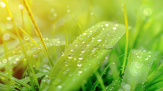 Una foglia verde con gocce d'acqua su di essa