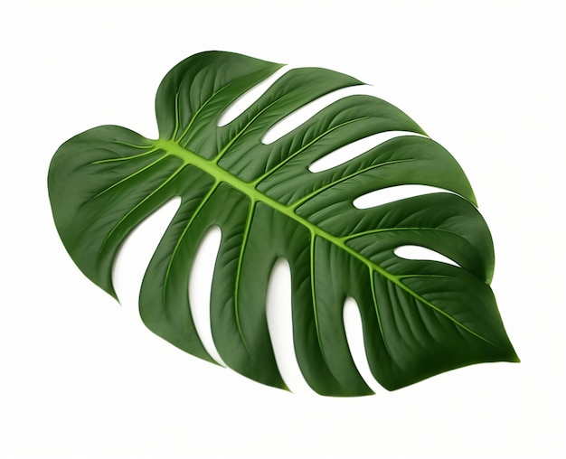 Una foglia verde di una foglia di monstera su sfondo bianco