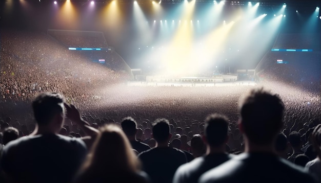 Una folla di persone a un evento dal vivo di un concerto rock allo stadio IA generativa