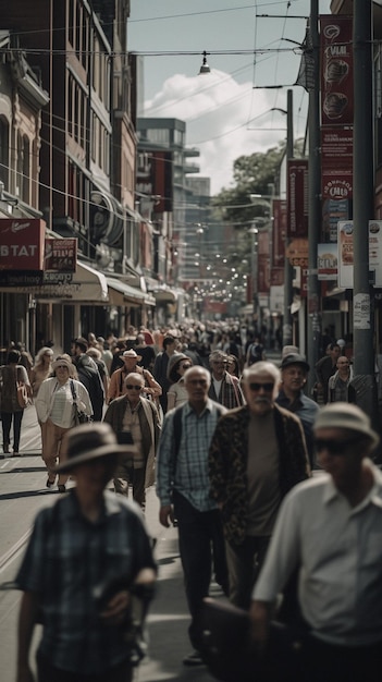 Una folla di persone che camminano lungo una strada