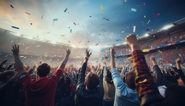 Una folla di tifosi nello stadio che applaudono i loro giocatori