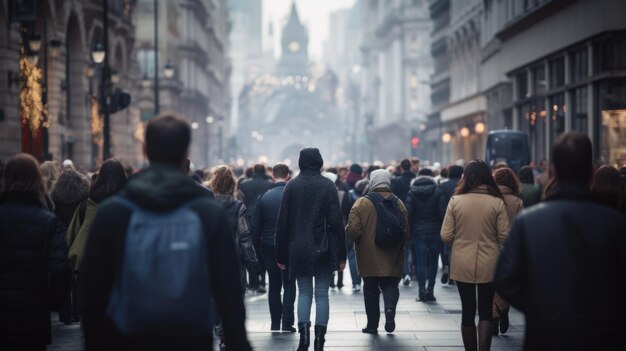 Una folla senza volto che passeggia per le affollate strade della città