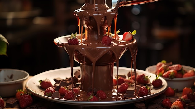 Una fontana di cioccolato lungo la quale scorre cioccolata