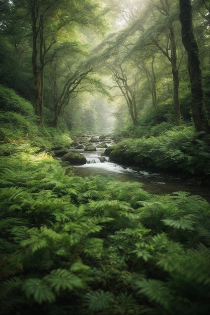 Una foresta attraversata da un ruscello