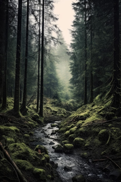 Una foresta attraversata da un ruscello