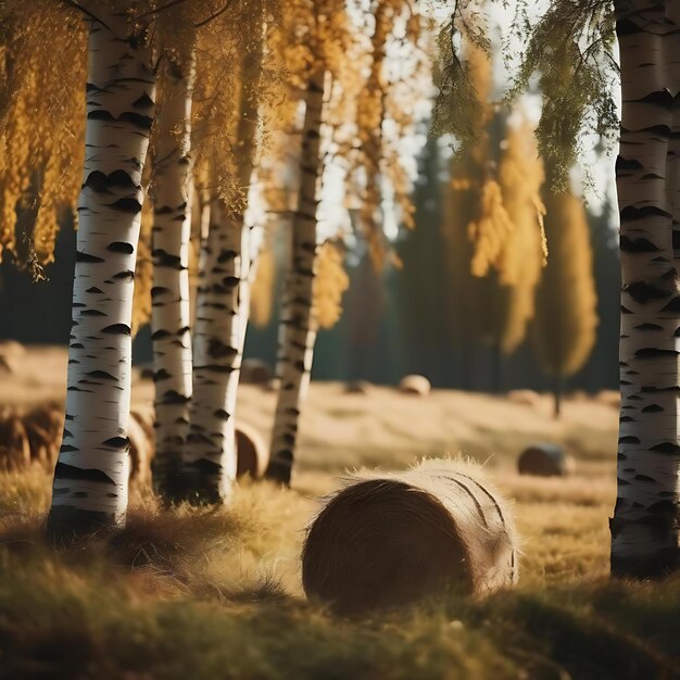 Una foresta con betulle e un mucchio di erba riccia