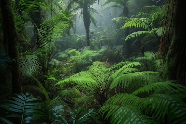 Una foresta con molte felci