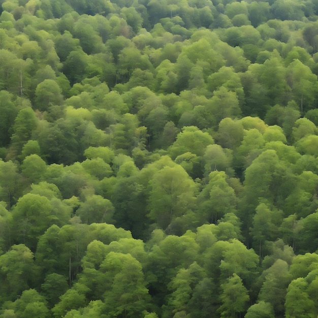 Una foresta con molti alberi in cima