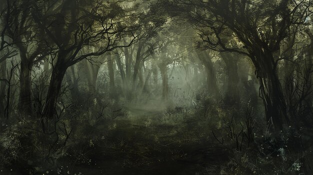 una foresta con un sacco di alberi e la parola spettrale su di esso