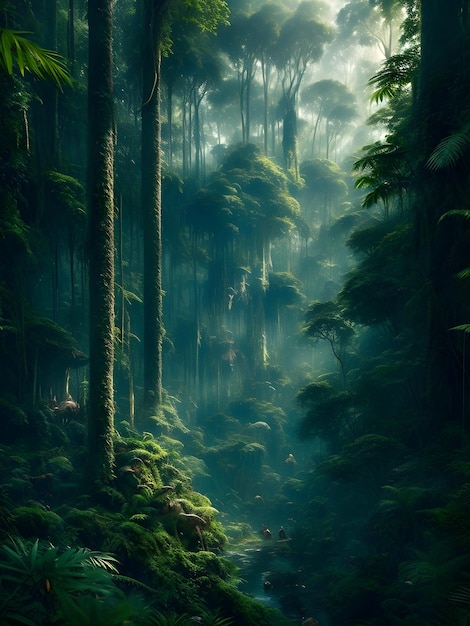 Una foresta con una foresta verde e un cielo blu