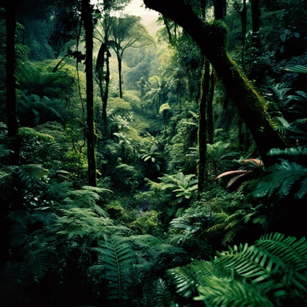 Una foresta con una pianta verde e sopra la parola giungla