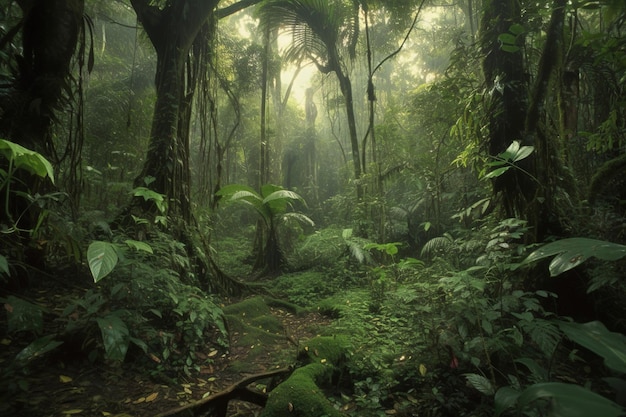 Una foresta con una scena nella giungla