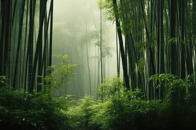 una foresta di bambù che mostra l'alta ai generata