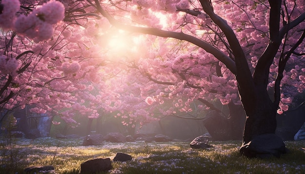 Una foresta di fiori di ciliegio rosa