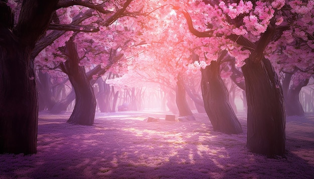 Una foresta di fiori di ciliegio rosa