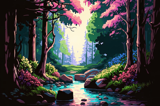 Una foresta tranquilla e serena nel fiume Illustration AI Generated