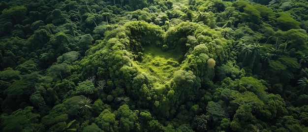 Una formazione a forma di cuore che si trova naturalmente in una foresta verde lussureggiante Copia spazio disponibile