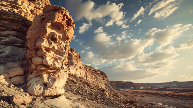 una formazione rocciosa nel deserto sotto un cielo nuvoloso