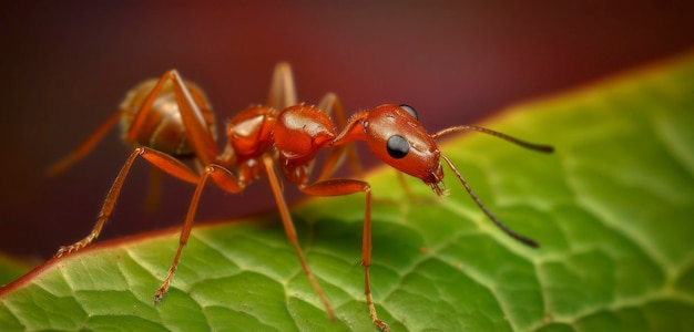 Una formica rossa su una foglia