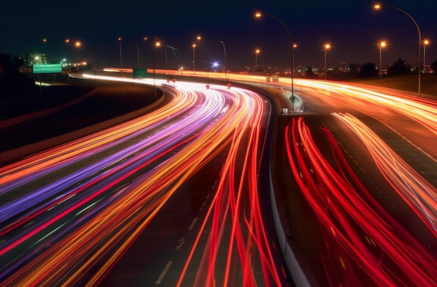 Una foto a lunga esposizione di un'autostrada di notte immagine ai generativa