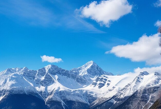 Una foto ad alta angolazione di una bellissima catena montuosa coperta di neve sotto il cielo nuvoloso