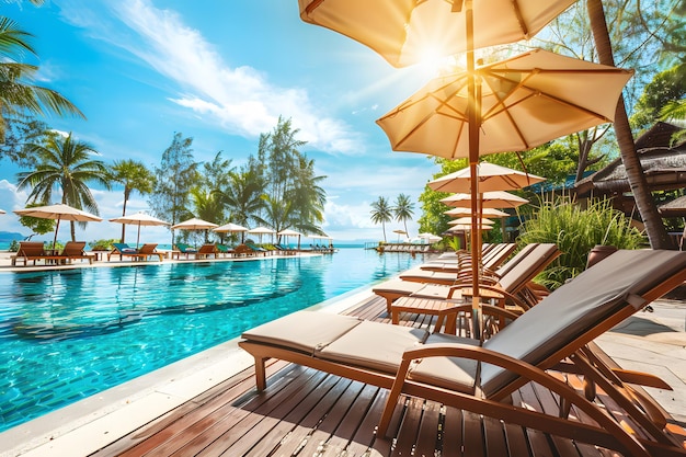 Una foto ampia della piscina e della spiaggia