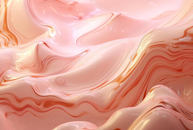 una foto astratta di un liquido lattiginoso con strisce dorate nello stile di paesaggi 3D surreali