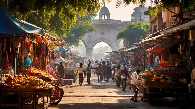 Una foto che cattura i colori vibranti e l'energia di un mercato cittadino o di un bazar