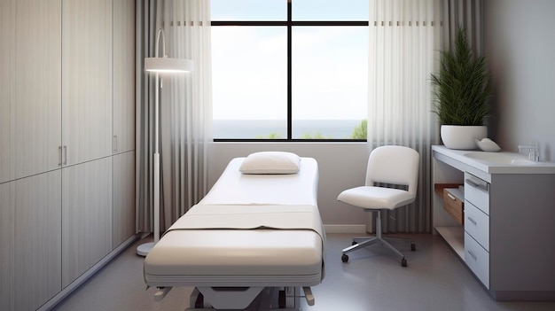 Una foto che cattura l'aspetto elegante e moderno di una sala di trattamento ospedaliera minimalista