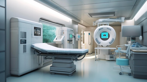 Una foto che mostra il design pulito e organizzato di un moderno reparto di radiologia ospedaliera