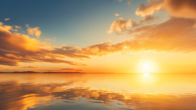 Una foto che mostra le sfumature dorate di un tramonto sulla spiaggia che si riflette sulle acque calme di una laguna