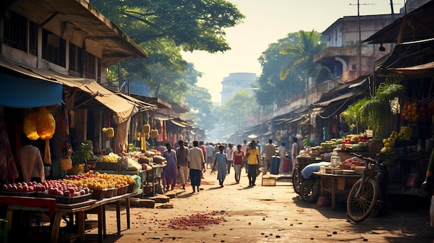 Una foto che mostra le vivaci strade e i vivaci mercati di una destinazione urbana vivace