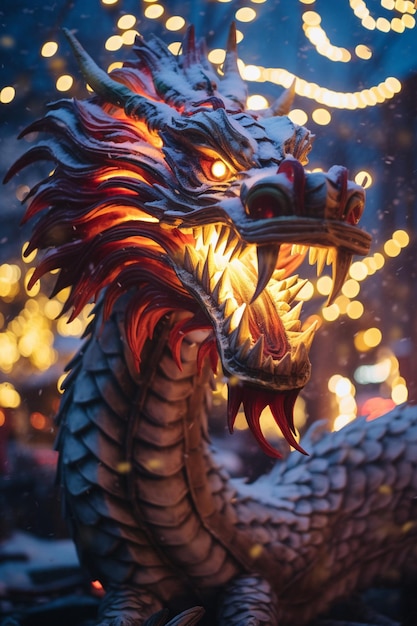 Una foto cinematografica di uno spettacolo di luci a tema di drago cinese