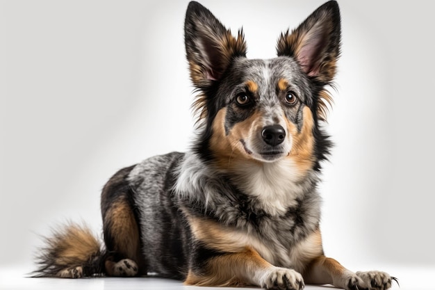 Una foto del cane in uno studio su uno sfondo bianco