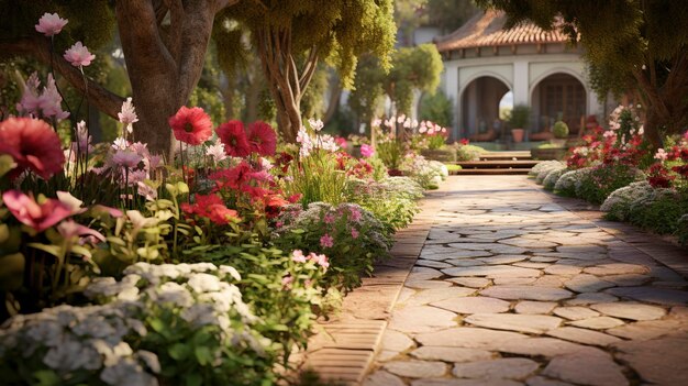 Una foto del giardino ben curato della sede di un evento