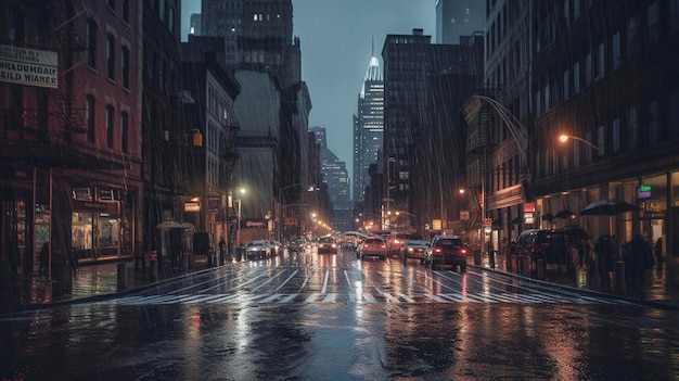 Una foto del paesaggio urbano sotto la pioggia
