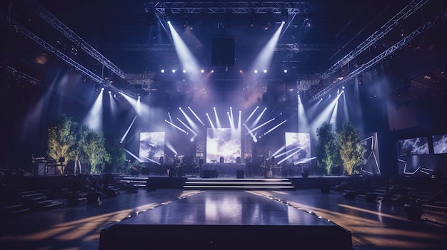 Una foto del palco e dell'illuminazione del luogo dell'evento
