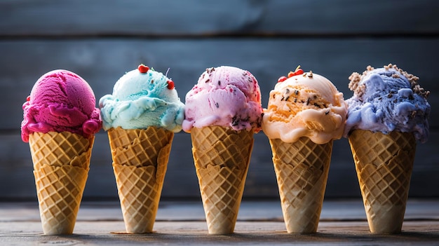 Una foto dell'assortimento di coni gelato