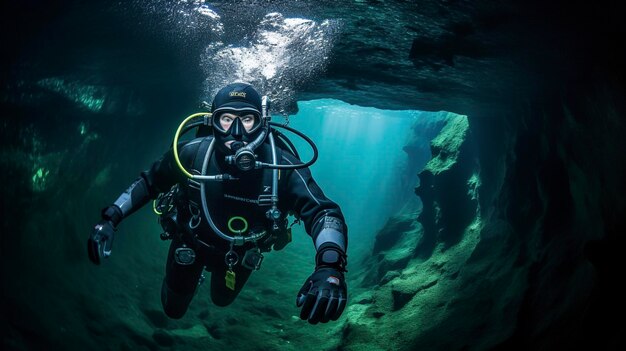 Una foto dell'esplorazione delle grotte subacquee