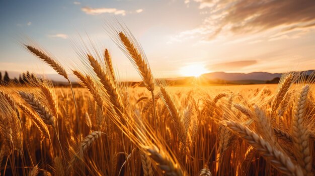 Una foto dell'illuminazione dell'ora d'oro di un campo di grano