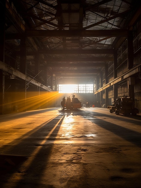 Una foto dell'interno di un vecchio edificio industriale recuperato Star Light Generative AI